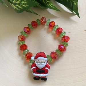 Green & Red Crystal Beaded Bracelet With Santa Charm